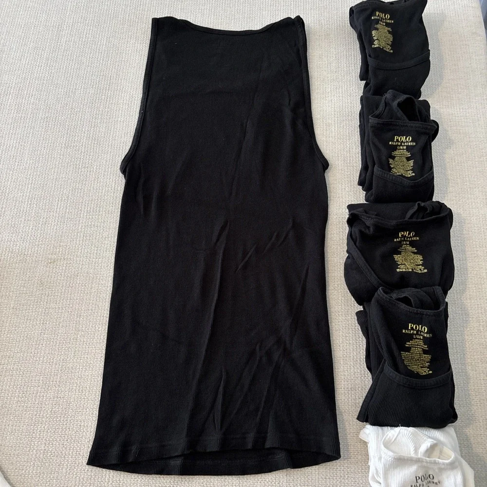 Lot Of 7 Classic Fit Black Cotton Embroid Tank Top Ralph Lauren Polo Size Large